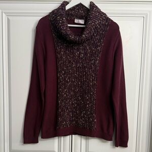 Putorti Size L Burgundy Cowl Neck Sweater w/Contrasting Textured Panel Front VTG